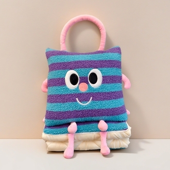 Възглавничка‑одеяло с карикатурни животинки, двупосочна функция: възглавница и одеяло, материя от овча вълна жакард и пълнеж PP памук