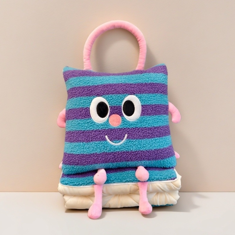 Възглавничка‑одеяло с карикатурни животинки, двупосочна функция: възглавница и одеяло, материя от овча вълна жакард и пълнеж PP памук