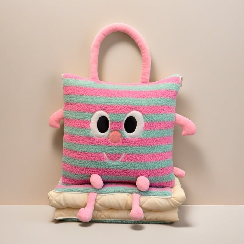 Възглавничка‑одеяло с карикатурни животинки, двупосочна функция: възглавница и одеяло, материя от овча вълна жакард и пълнеж PP памук