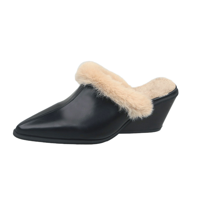 Női cipő platformos sarokkal, hegyes orral, PU felső rész, polár bélés, retro őszi-téli stílus, 3-5 cm-es sarokmagasság