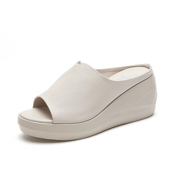 Sandale cu platformă înaltă pentru femei, partea superioară din piele microfibră, căptușeală din fibre Super, talpă din cauciuc, vârf rotund, vară 2025