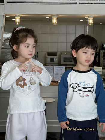 Vaikų marškinėliai su ilgarankovėmis raglano rankovėmis, 100% medvilnė, karikatūrų modelis, drėgmės reguliavimas