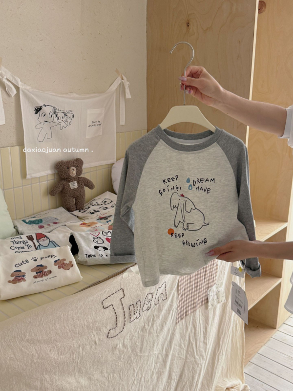 Vaikų marškinėliai su ilgarankovėmis raglano rankovėmis, 100% medvilnė, karikatūrų modelis, drėgmės reguliavimas