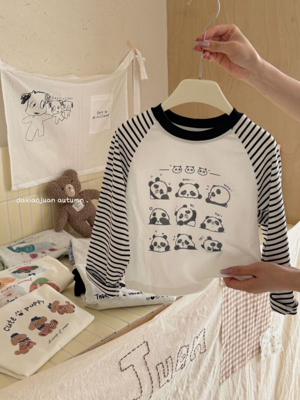 Vaikų marškinėliai su ilgarankovėmis raglano rankovėmis, 100% medvilnė, karikatūrų modelis, drėgmės reguliavimas