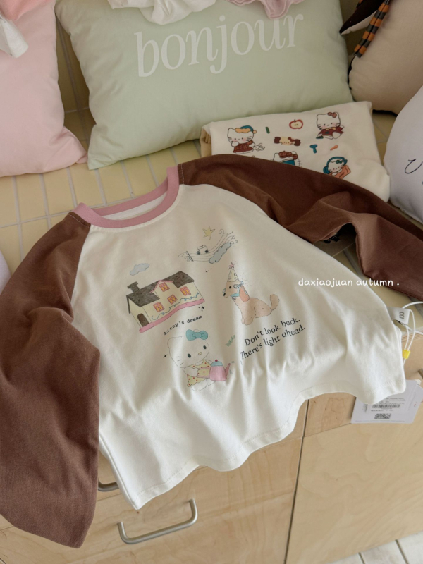 Vaikų marškinėliai su ilgarankovėmis raglano rankovėmis, 100% medvilnė, karikatūrų modelis, drėgmės reguliavimas