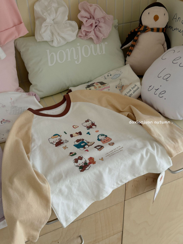 Vaikų marškinėliai su ilgarankovėmis raglano rankovėmis, 100% medvilnė, karikatūrų modelis, drėgmės reguliavimas