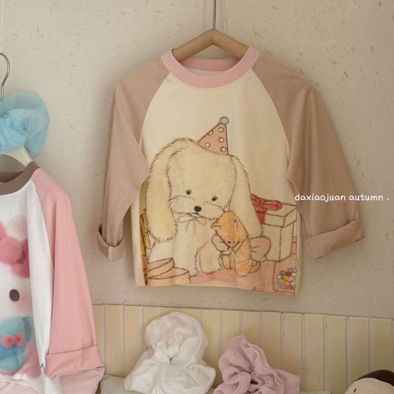 Vaikų marškinėliai su ilgarankovėmis raglano rankovėmis, 100% medvilnė, karikatūrų modelis, drėgmės reguliavimas