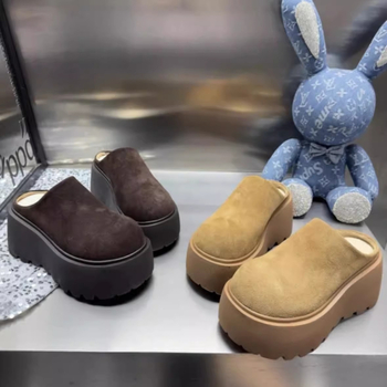 Guyun suletud varbaga platvormiga sussid, vintage stiil, mikrofiiber ülemine, kummist talla, sügis 2024