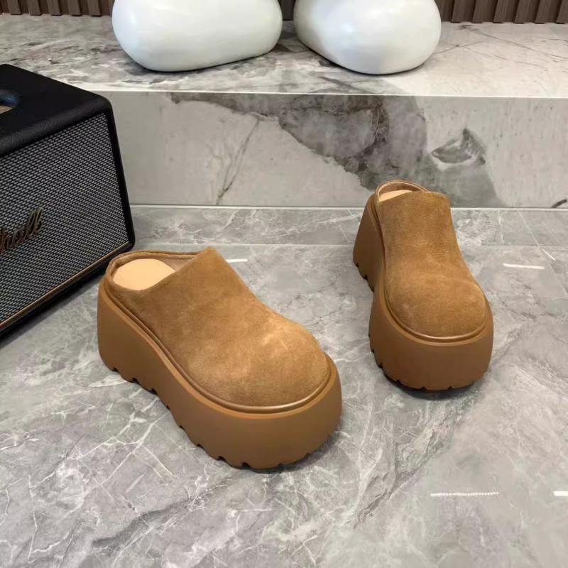 Guyun suletud varbaga platvormiga sussid, vintage stiil, mikrofiiber ülemine, kummist talla, sügis 2024