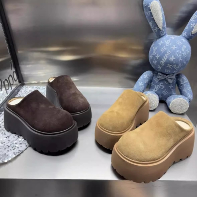 Guyun suletud varbaga platvormiga sussid, vintage stiil, mikrofiiber ülemine, kummist talla, sügis 2024