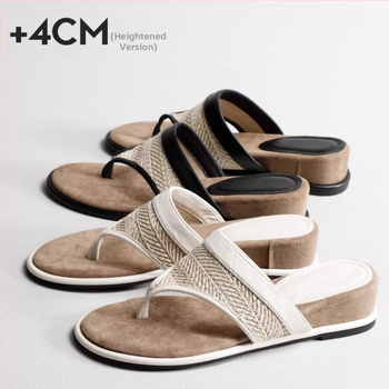 Naiste herringbone-mustriga õmblatud sandaalid, klõps, lame kanna, kummist talla, ülaosa Super Fiber – randade jaoks