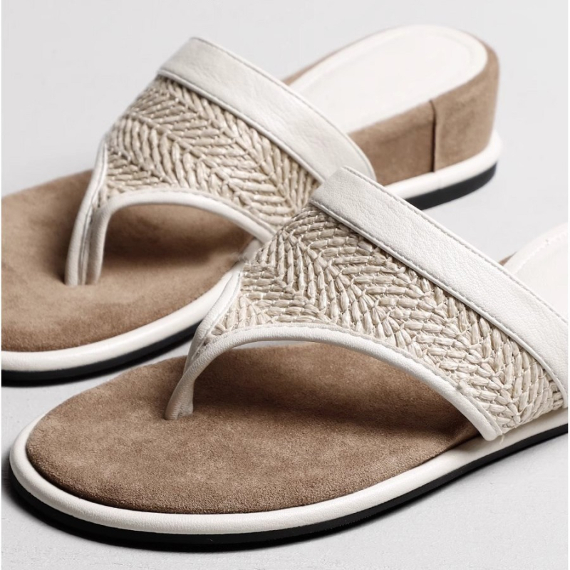 Naiste herringbone-mustriga õmblatud sandaalid, klõps, lame kanna, kummist talla, ülaosa Super Fiber – randade jaoks