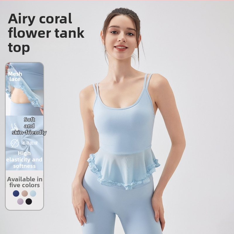 Joga viršelis su krūtinės pagalvėle ir nėrinių atgal; pagrindinis audinys: nailonas 75%; įdaila: nailonas 75%; puodeliai: pilni; puodelio forma: vidutinė; petnešėlės: fiksuotos dvigubi; tinka vasarai ir pavasariui.