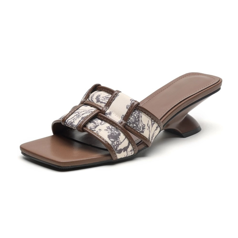 Sandale dama cu toc pană retro, vârf dreptunghiular, PU față, talpă din cauciuc, vară 2025