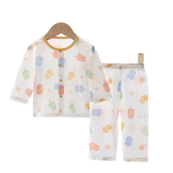 Két darabos nyári babaruha, 100% kombed pamut, uniszex, minták állatokkal/karikatúra, nedvességelvezető