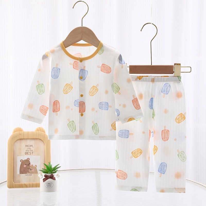 Két darabos nyári babaruha, 100% kombed pamut, uniszex, minták állatokkal/karikatúra, nedvességelvezető