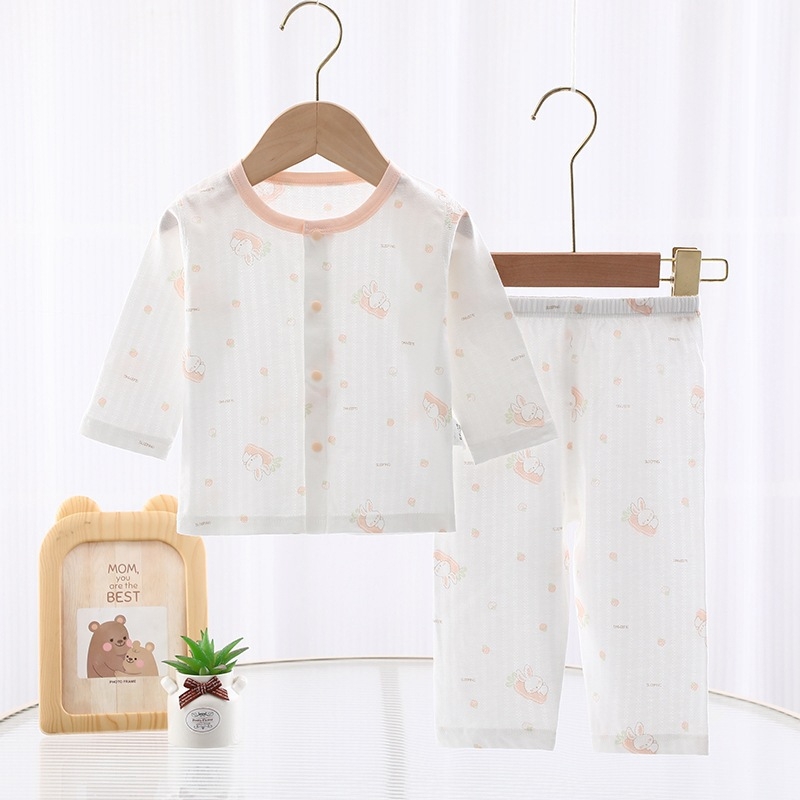 Két darabos nyári babaruha, 100% kombed pamut, uniszex, minták állatokkal/karikatúra, nedvességelvezető