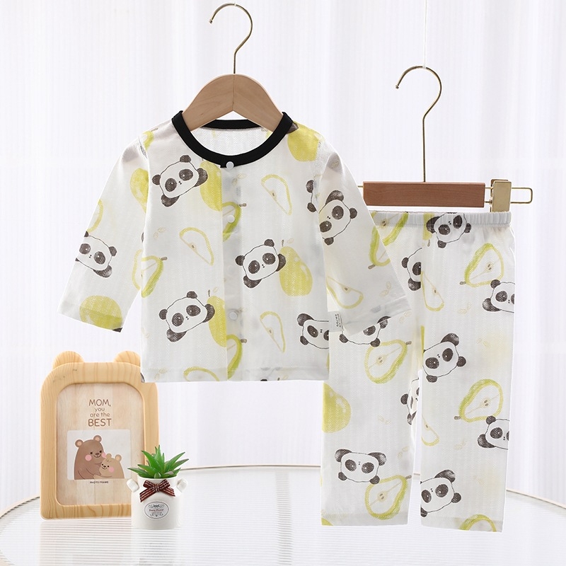 Két darabos nyári babaruha, 100% kombed pamut, uniszex, minták állatokkal/karikatúra, nedvességelvezető