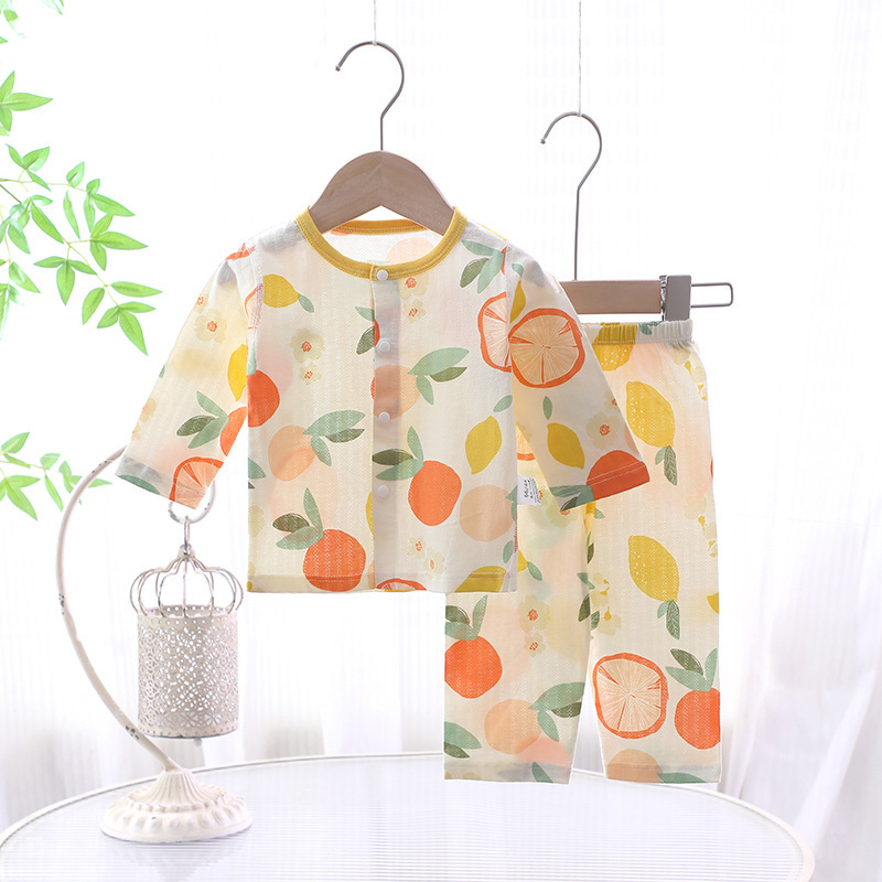 Két darabos nyári babaruha, 100% kombed pamut, uniszex, minták állatokkal/karikatúra, nedvességelvezető