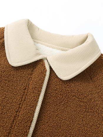 Moteriškas žieminis paltas su flisu iš avies vilnos, išorinis audinys poliester 90–95%, japonų-korejiečių kasdienio stiliaus