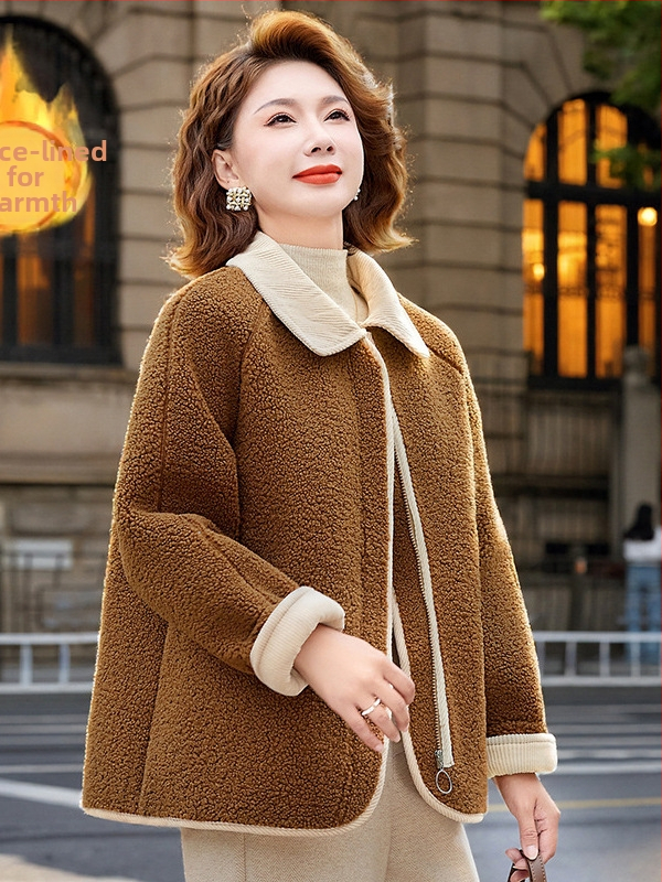 Sieviešu ziemas mētelis ar flīsa oderi no jēra vilnas, ārējais audums poliesters 90–95%, japāņu–ķorejiešu ikdienas stila