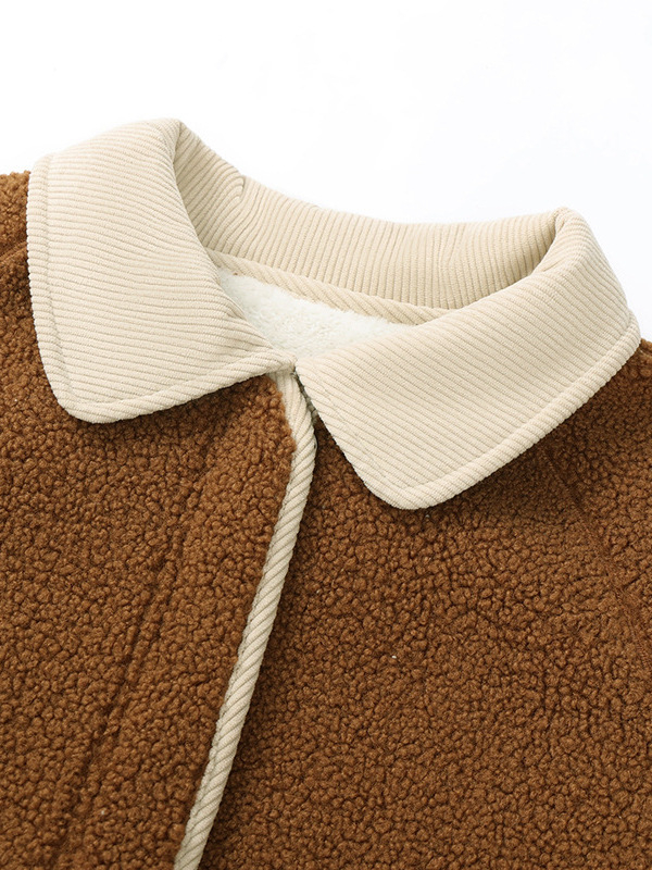 Moteriškas žieminis paltas su flisu iš avies vilnos, išorinis audinys poliester 90–95%, japonų-korejiečių kasdienio stiliaus