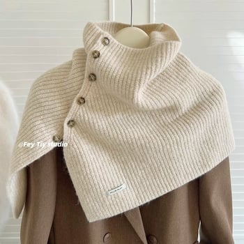 Pelerină de iarnă pentru femei, poliester-silk, tricot warp, guler înalt, model solid.