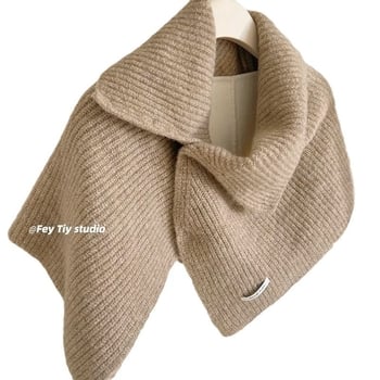 Pelerină de iarnă pentru femei, poliester-silk, tricot warp, guler înalt, model solid.