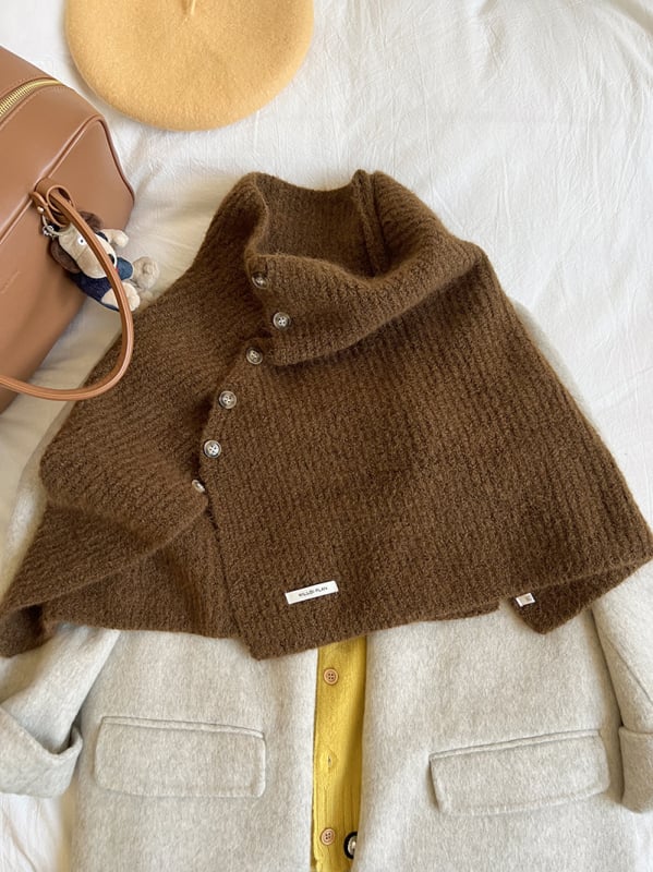 Pelerină de iarnă pentru femei, poliester-silk, tricot warp, guler înalt, model solid.