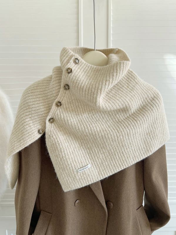 Pelerină de iarnă pentru femei, poliester-silk, tricot warp, guler înalt, model solid.