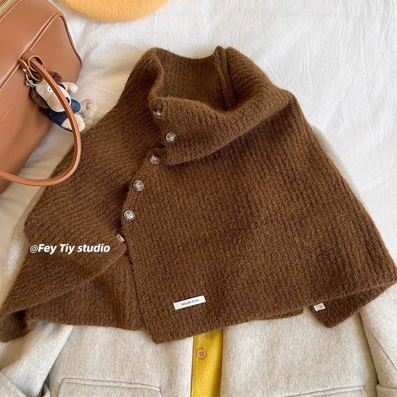 Pelerină de iarnă pentru femei, poliester-silk, tricot warp, guler înalt, model solid.