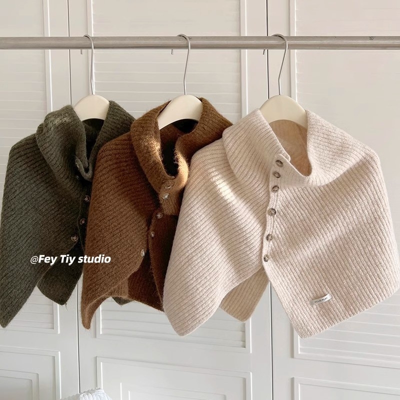 Pelerină de iarnă pentru femei, poliester-silk, tricot warp, guler înalt, model solid.