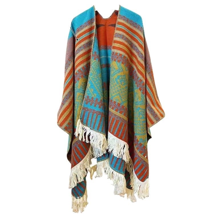 Șal mare în stil etnic — poliester, țesătură warp, imprimeu floral, vopsire tie-dye, accesoriu decorativ, pentru toate sezoanele