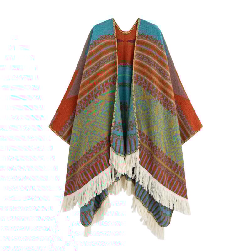 Șal mare în stil etnic — poliester, țesătură warp, imprimeu floral, vopsire tie-dye, accesoriu decorativ, pentru toate sezoanele