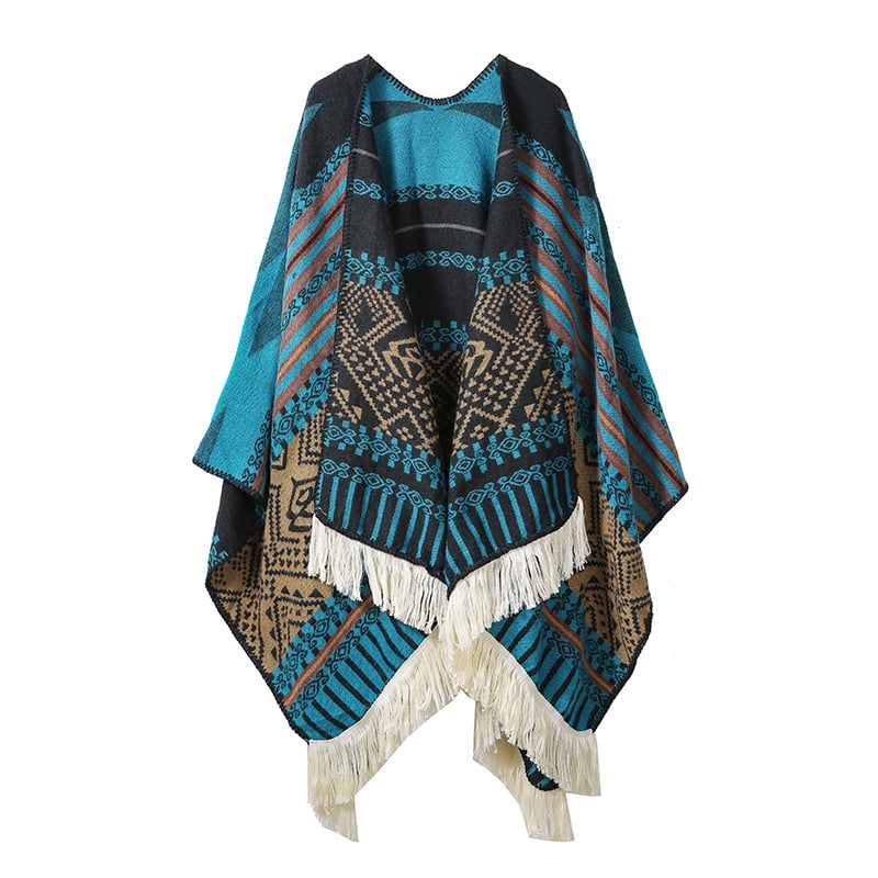 Șal mare în stil etnic — poliester, țesătură warp, imprimeu floral, vopsire tie-dye, accesoriu decorativ, pentru toate sezoanele