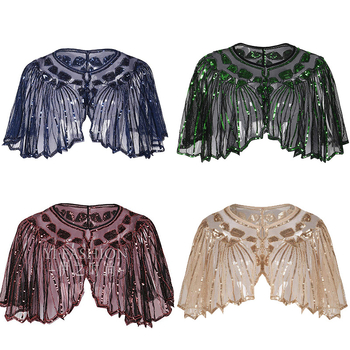 Rochie de seară pentru femei cu paiete retro, pelerină decupată și șal dantelat — poliester