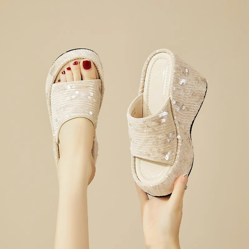 Sandale cu platformă pentru femei, partea superioară din țesătură, căptușeală PU, talpă din cauciuc, vârf pătrat, platformă groasă, vară 2024