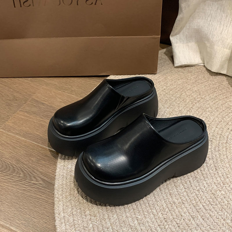 Pantofi loaferi dama cu talpă groasă pentru creșterea înălțimii, stil coreean 2025, vârf rotund, platformă, PU partea superioară, talpă din cauciuc, primăvara 2025