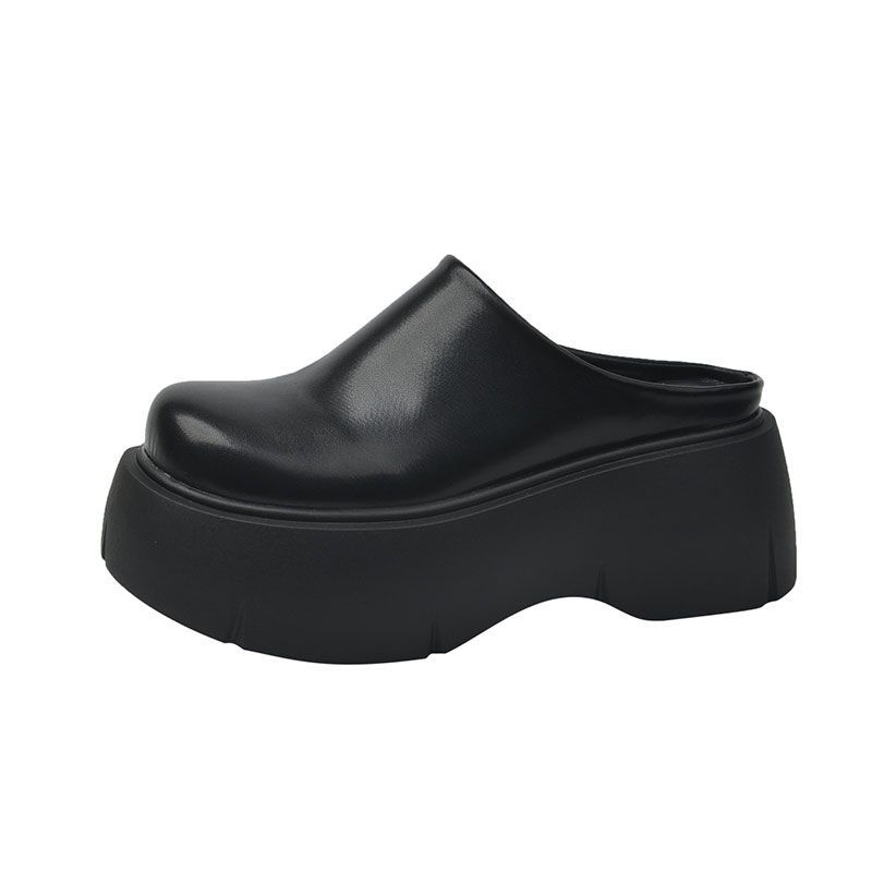 Pantofi loaferi dama cu talpă groasă pentru creșterea înălțimii, stil coreean 2025, vârf rotund, platformă, PU partea superioară, talpă din cauciuc, primăvara 2025