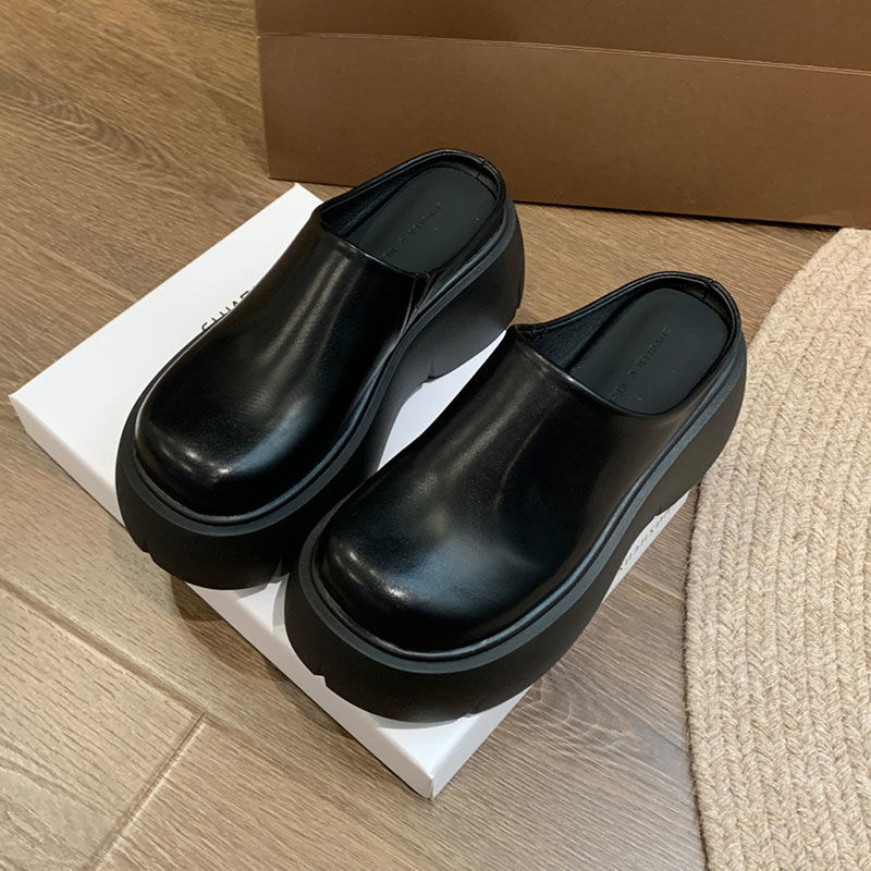 Pantofi loaferi dama cu talpă groasă pentru creșterea înălțimii, stil coreean 2025, vârf rotund, platformă, PU partea superioară, talpă din cauciuc, primăvara 2025