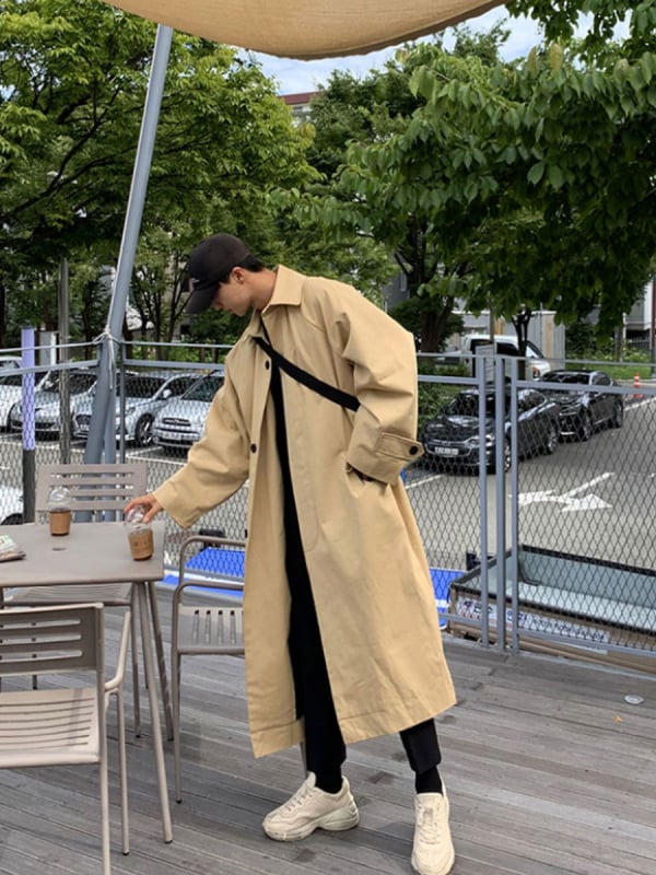 Kórejský štýl, voľný strih kabáta s golierom, zapínanie na jeden rad gombov, 90% bavlna, jeseň