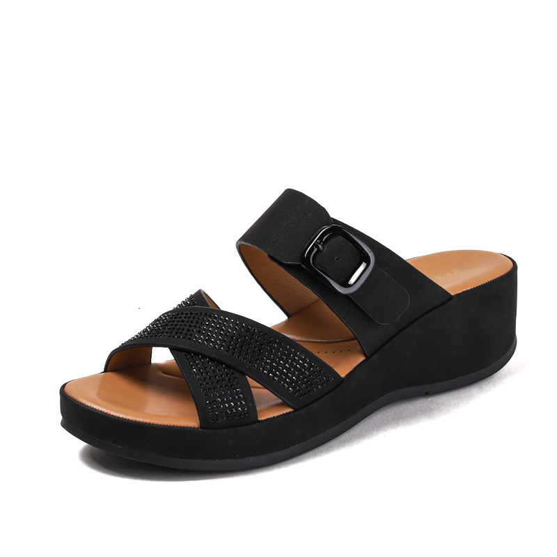 Boheemlaste stiilis naiste sandaalid paksu tallaga - PU ülemine, PU sisemus, TPR talla, ümmargune varvas, igapäevane stiil