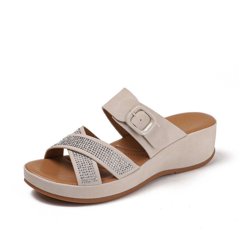 Boheemlaste stiilis naiste sandaalid paksu tallaga - PU ülemine, PU sisemus, TPR talla, ümmargune varvas, igapäevane stiil