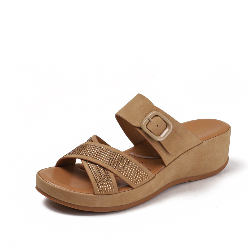 Boheemlaste stiilis naiste sandaalid paksu tallaga - PU ülemine, PU sisemus, TPR talla, ümmargune varvas, igapäevane stiil