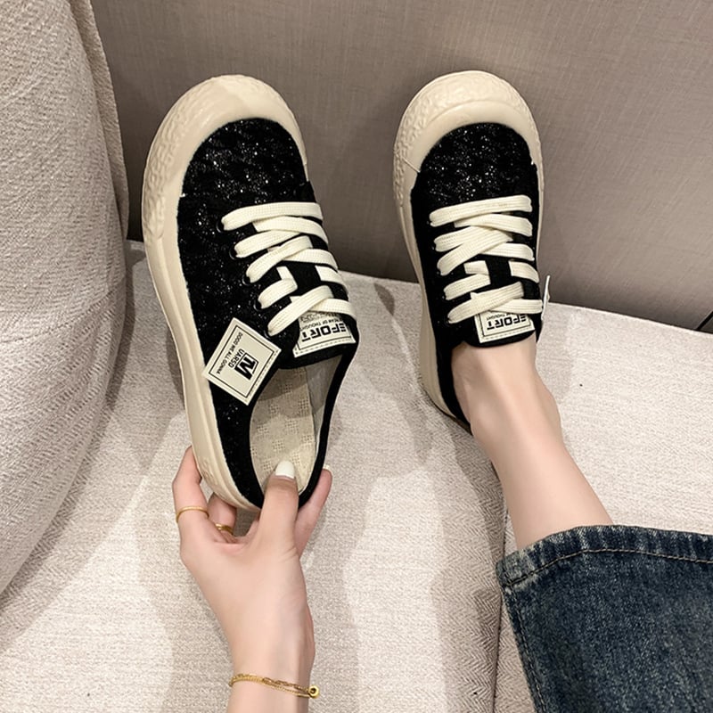 Baotou Papuci de casă pentru femei, papuci din textile fără toc, PU partea superioară și PU interior, vârf rotund, talpă din cauciuc, primăvară 2024