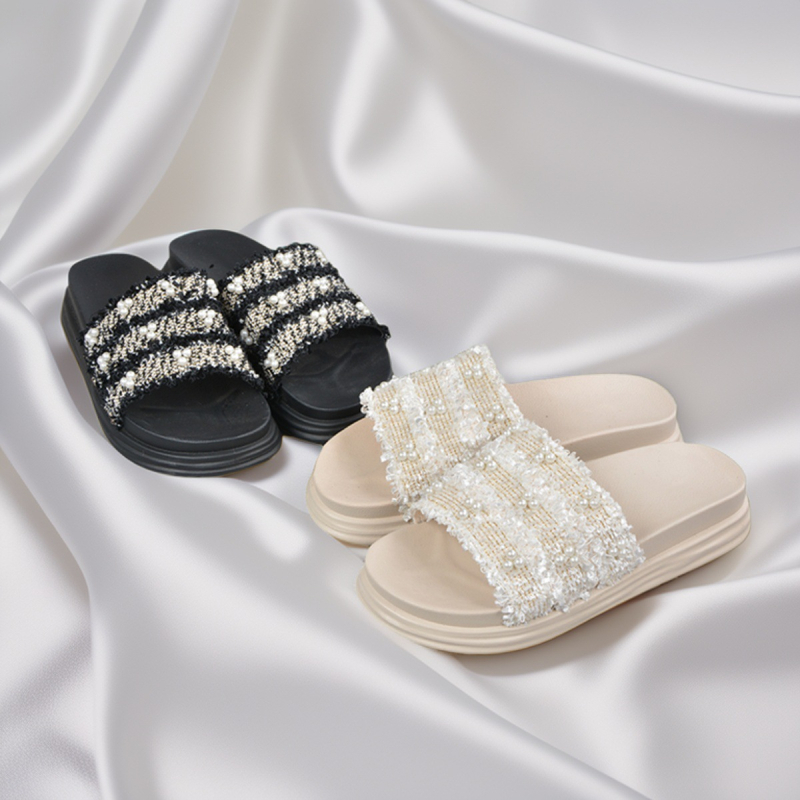 Sandale platformă tip thong, stil coreean, partea superioară din țesătură, deschidere la deget în formă de pește, talpă PVC, interior din fibre super (vară 2025)