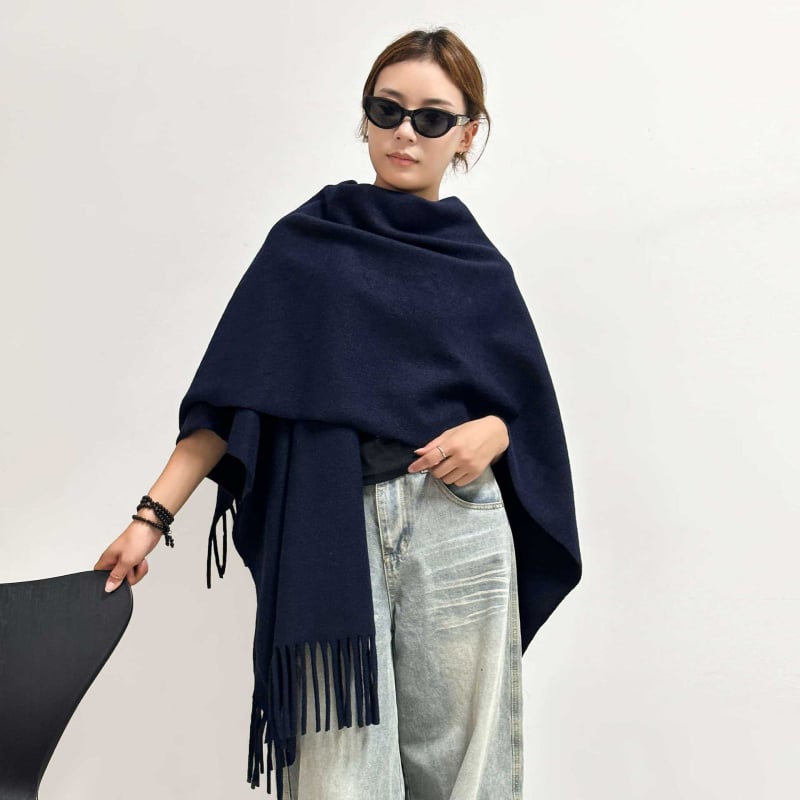 Fular din cașmir artificial, poliester, toamnă-iarnă, model monocrom, cald și rezistent la vânt