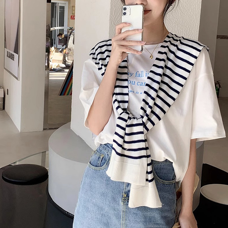 Șal tricotat unisex cu dungi - finisaj decorativ tie-dye, vascoză, pentru primăvară și toamnă