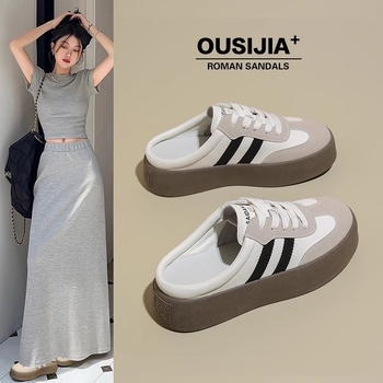 Șlapi femei cu degetul închis, slip-on, talpă groasă EVA, vârf rotund, superior și căptușeală din Super Fiber, primăvara 2025, turnare prin injecție, Ni Duoyu