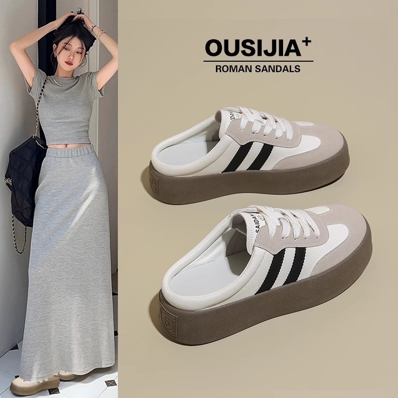 Șlapi femei cu degetul închis, slip-on, talpă groasă EVA, vârf rotund, superior și căptușeală din Super Fiber, primăvara 2025, turnare prin injecție, Ni Duoyu